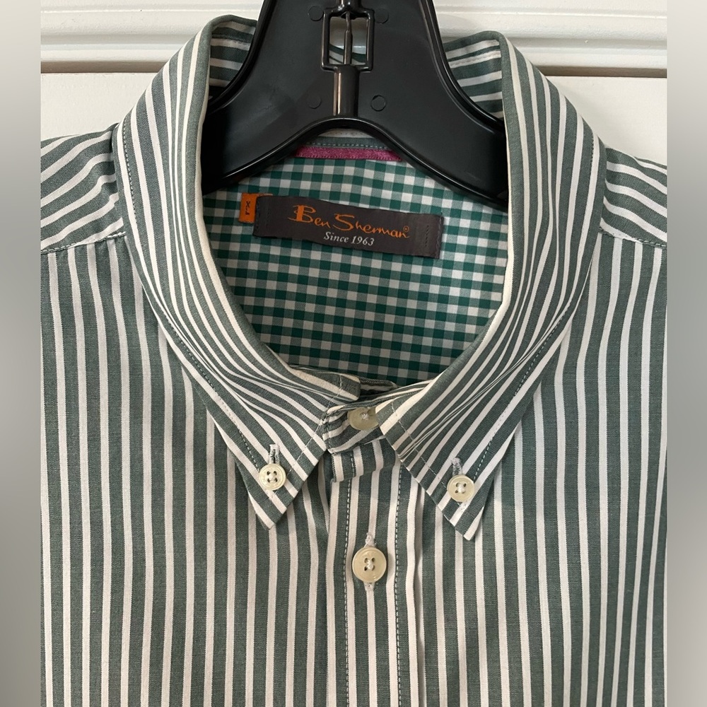 Ben Sherman Casual Shirt with Green and White Stripes XL